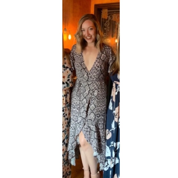 Leith Long Languid Dress Grey Snakeskin 